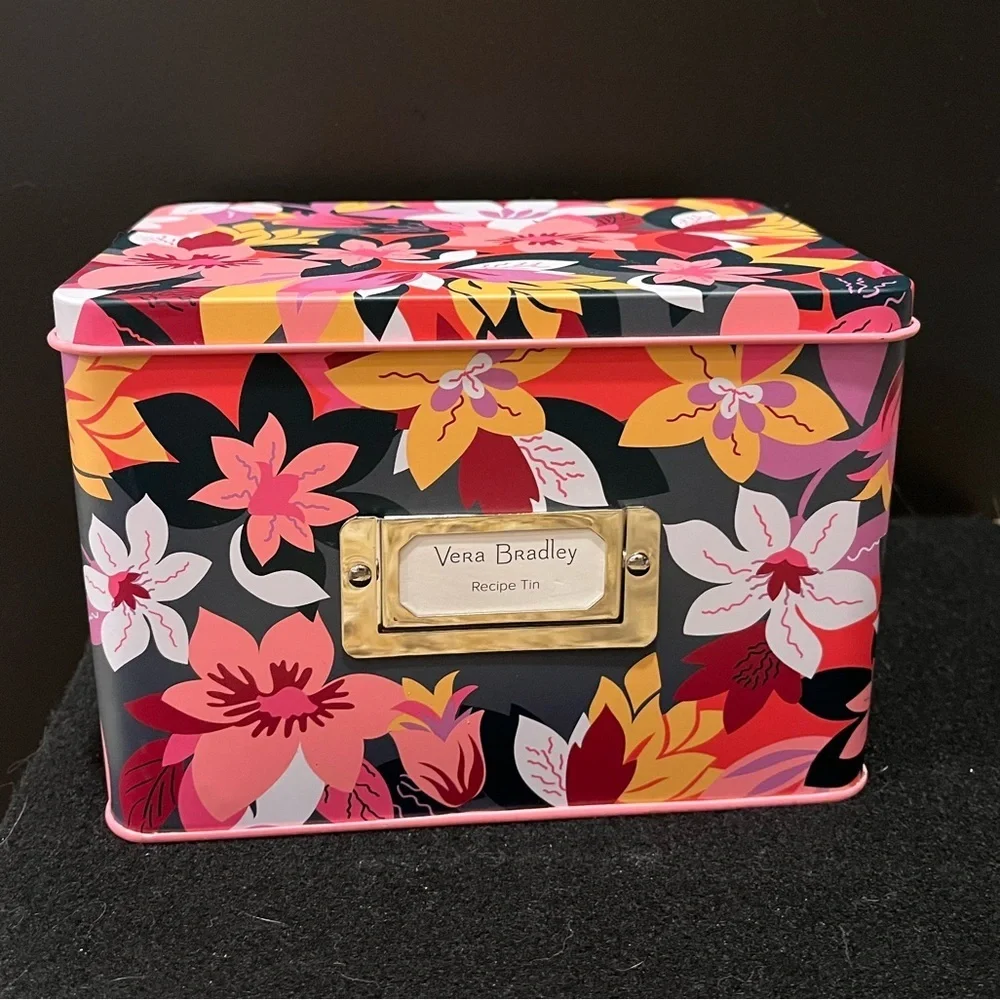 Vera Bradley Colorful Pink Floral Recipe Box with Cards